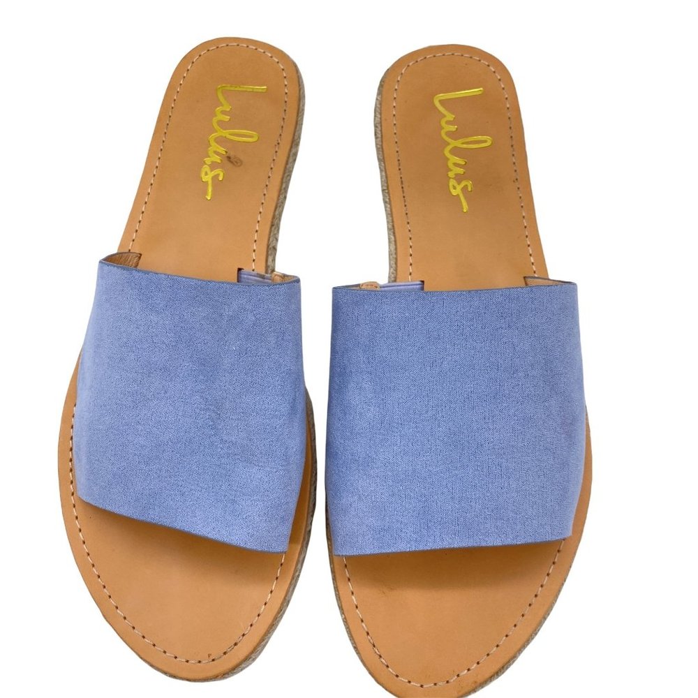 Lulus slip on sandals size 8.5 slides light blue flats summer cruise beach